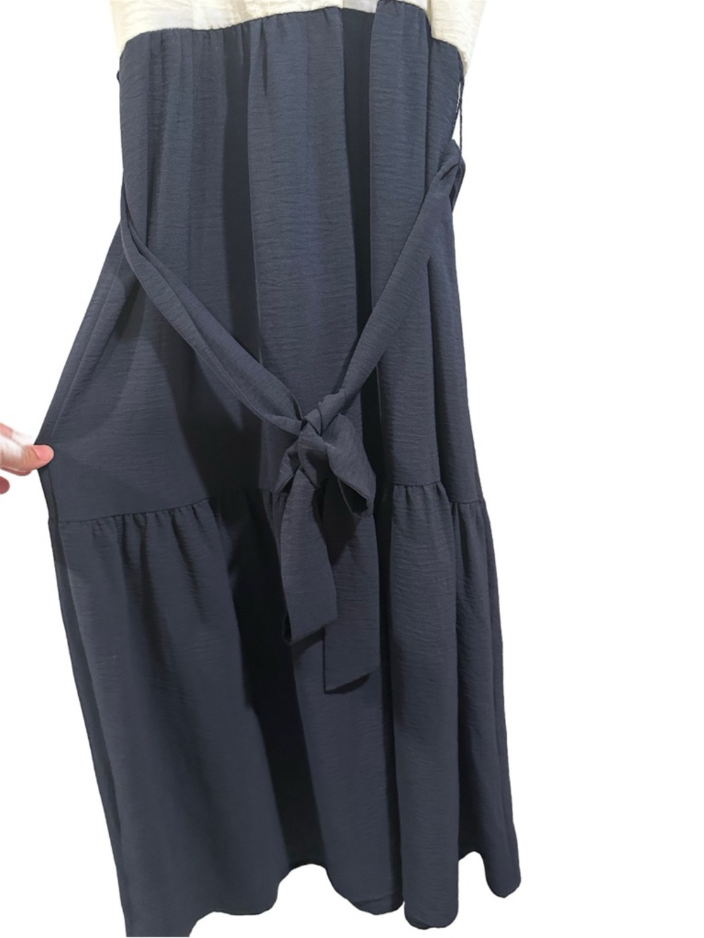 DKNY Women's Tiered Tie-Waist Halter-Neck Midi Dress Ivory/Spring Navy NWT 12 - Picture 10 of 16
